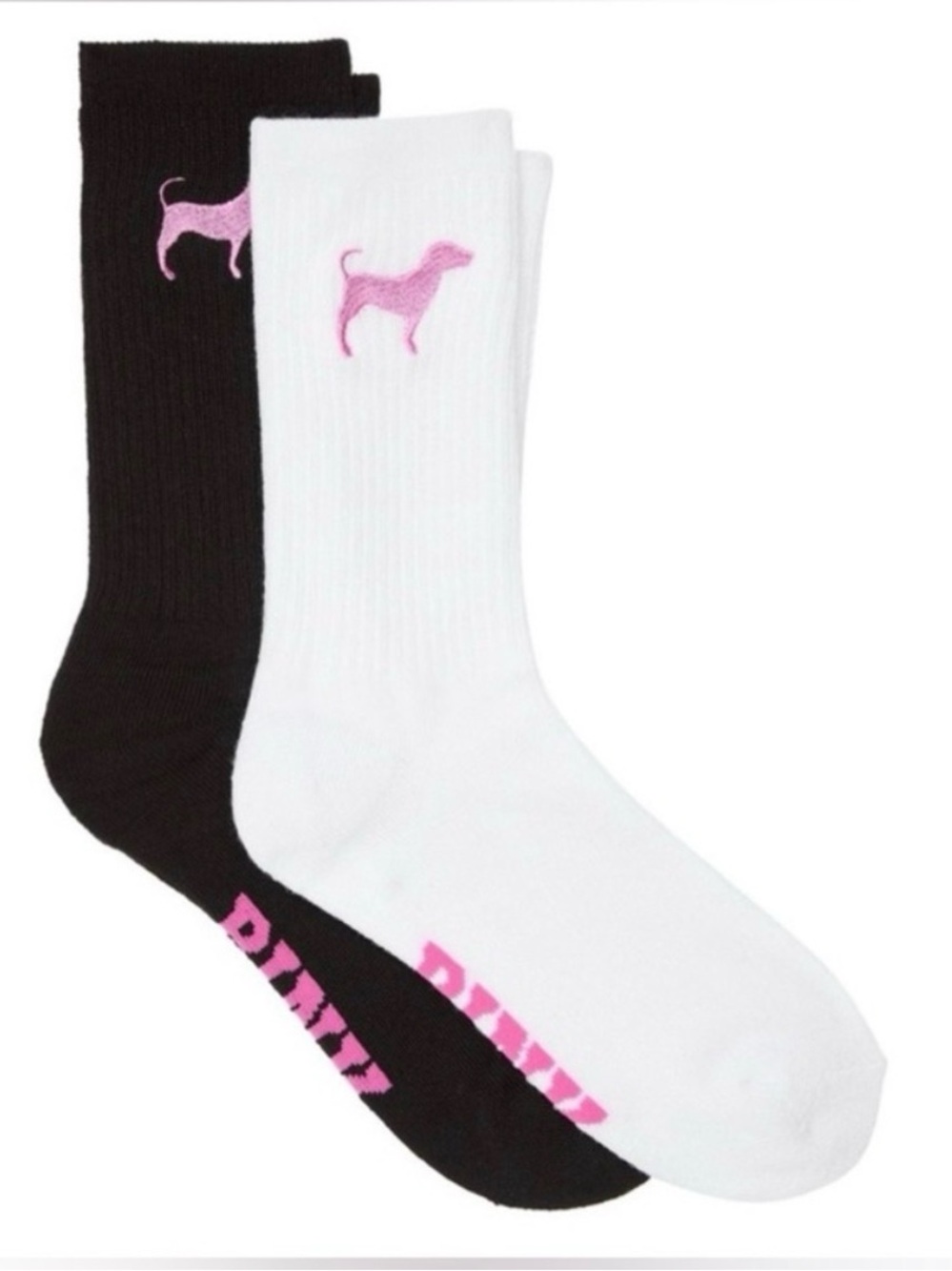 PINK Victoria's Secret “Pink Dog” Black and White Crew Socks 2-Pack- NWT